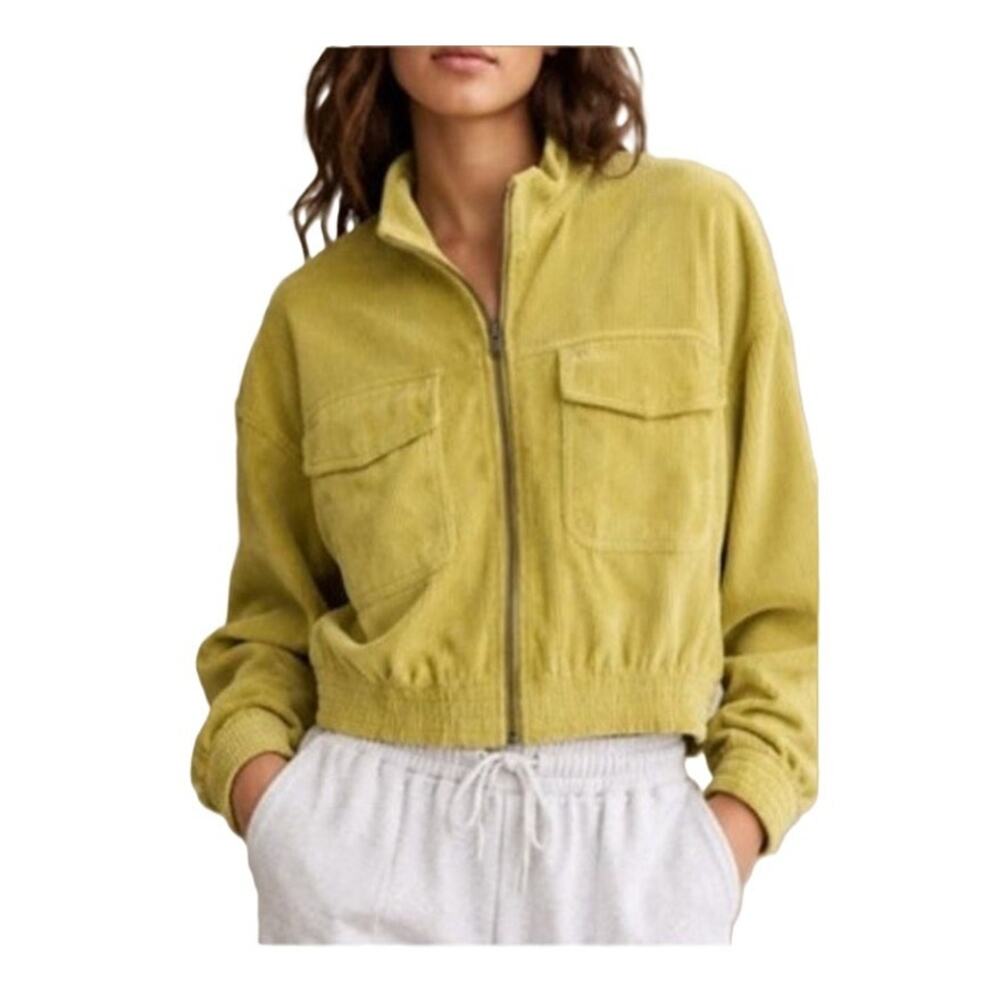 AERIE Top Womens Size XL Neon Green Shacket Crop Zip Front Corduroy Pockets NWT